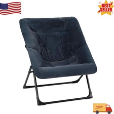 Oversized Saucer Chair for Adults, Faux Fur Folding Lounge, Navy Blue