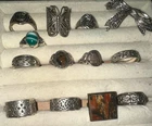 STERLING SILVER VINTAGE LOT 12 RINGS BIG AGATE STONES MARCASITE BOW BROOCH 69.9G