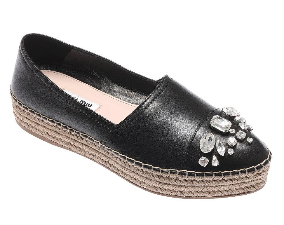 NEW MIU MIU BY PRADA BLACK CRYSTALS TOE ESPADRILLES WEDGE SHOES 40.5/10.5 image 5