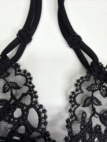 La Perla Black Embroidered Mesh Underwire Bra Back Close Italy Size 32