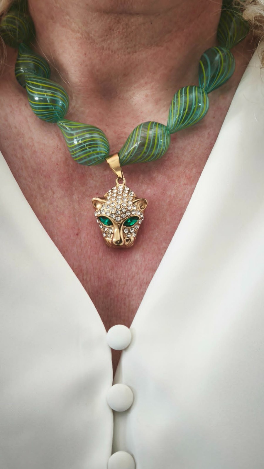 Collier panthère dorée & turquoise – Bijou fait main pour femme
