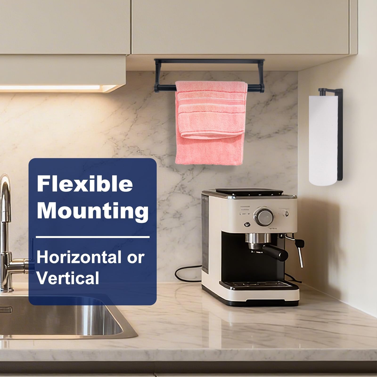 Paper Towel Holder Under Cabinet Wall Mount Stainless Steel Rack Kitchen