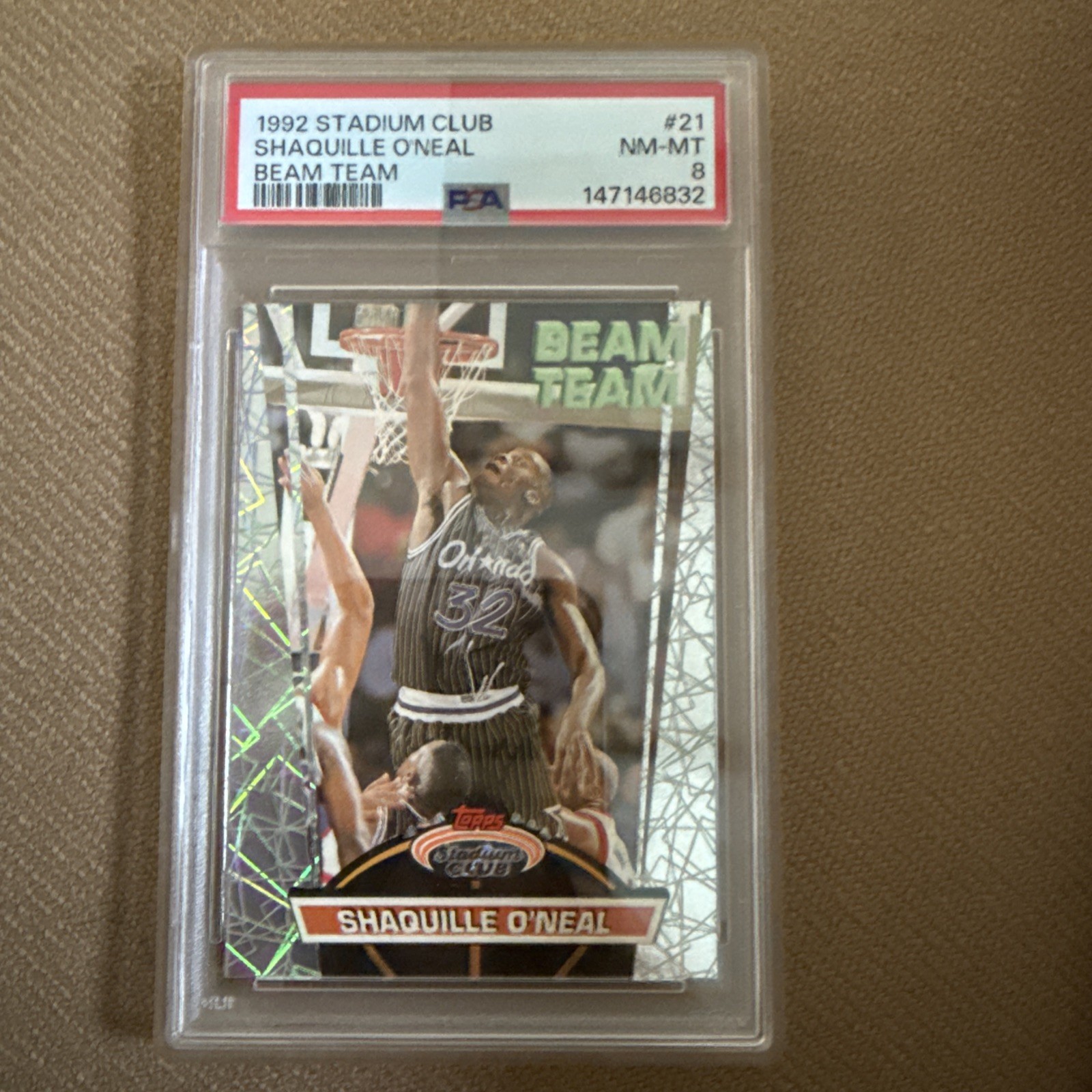 1992 STADIUM CLUB BEAM TEAM  #21 SHAQUILLE O'NEAL PSA 8