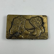 Vintage MBCI Brass Cowboy Boots Lasso Western Belt Buckle, made in USA
