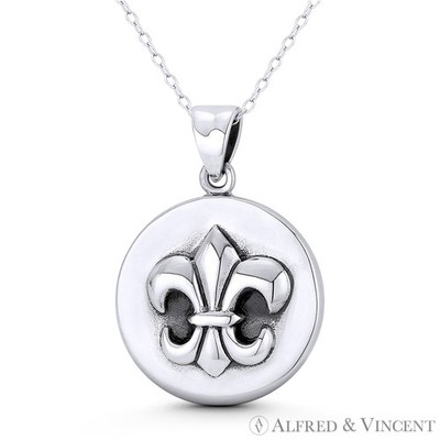 Fleur-de-Lis Lilie Blume massiv 925 Sterlingsilber französisch katholisch Charm Anhänger