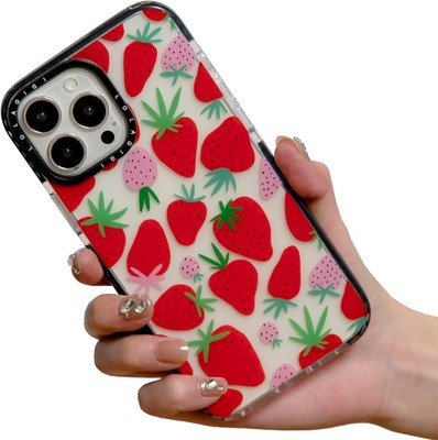 iPhone 16 Plus Case for Women, Cute Pink Strawberry Fruit Print Girly Design Kaw