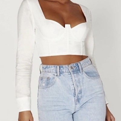  Meshki Zahara Corset Shirt White Long Sleeve Crop Top NWT XS 