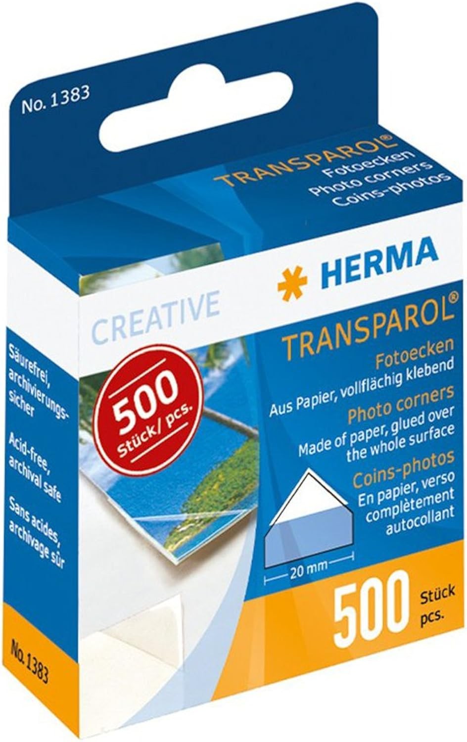 HERMA 1383 Self-Adhesive Photo Corners 20mm Pack of 500 Clear White