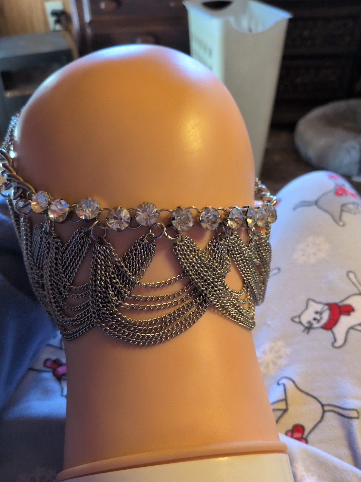 Large Rhinestone Necklace With Chains silvertone … - image 2