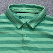 Under Armour Polo Shirt Men's Extra Large Green Stripe Golf Performance Logo
