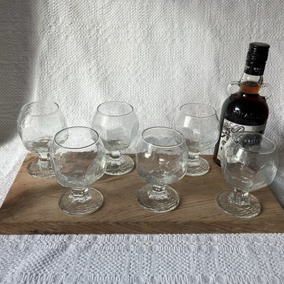 6 Vintage Libbey Chivalry Clear Brandy Snifters, Cognac Glasses Six Panel 