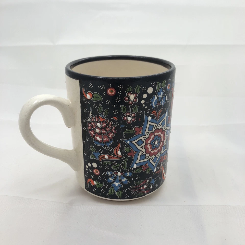 Taza de cerámica tradicional turca hecha a mano taza de café azul floral Foto 4 de 4