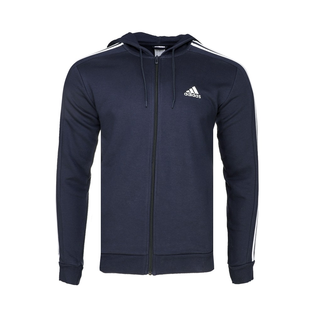 adidas Essentials Fleece 3Stripes Full Zip Hoodie Mens Grey Casual Outerwear IJ6