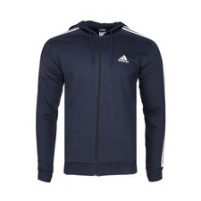 adidas Essentials Fleece 3Stripes Full Zip Hoodie Mens Grey Casual Outerwear IJ6