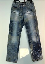 Rare VTG Just Cavalli Floral Straight Leg Rugged Light Wash Denim Jeans Size 27