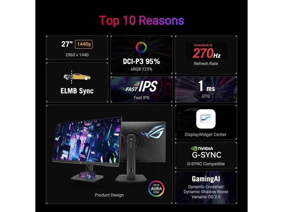 ASUS 27" 270 Hz Fast IPS QHD Gaming Monitor FreeSync Premium & G-Sync Compatible - Image 4 of 4