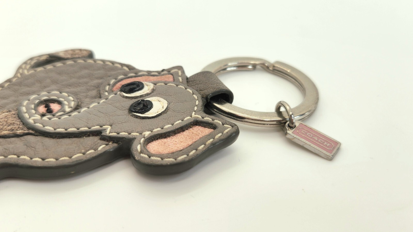 Coach Leather Elephant Keyring Bag Charm Grey Pink Wh… Gem