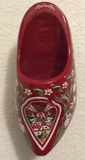 d) RED Hand Painted DUTCH WOODEN Shoe ~ Made in Holland by JUNDRA  (6-1/2" x 3")