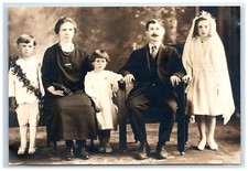 Photo First Communion Girl with Family Brother Wearing Leaf Sash c1910s-1920s