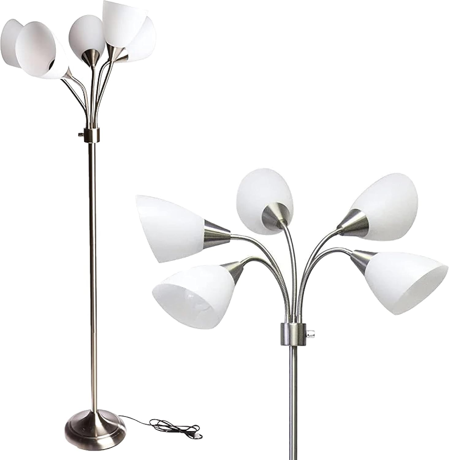 Adjustable Silver Gooseneck Floor Lamp with Multi-White Shade 7205-22