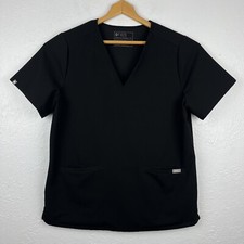 FIGS Casma Scrub Top Womens XL Black Stretch V Neck FW1100 Two Pocket EUC