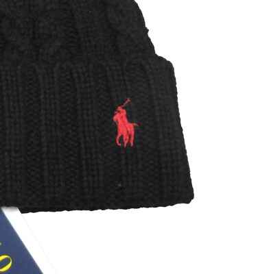 Polo Ralph Lauren Men's Black Cable Knit Wool Blend Ribbed Cuff