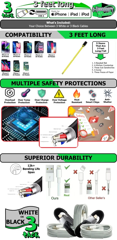 100x Fast Charging Cable Charger Power Cord 8-Pin For iPhone 14 13 12 11 X XS XR - Image 2 of 3