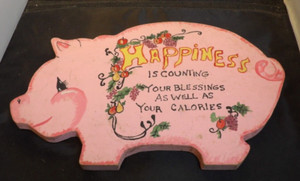 Vtg. Pine Wood Pig Wall Decor Cutting Board Cottage Farmhouse Painted Lg 14"