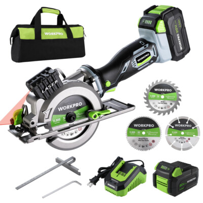 WORKPRO 20V Cordless Mini Circular Saw 4-1/2'' Compact Circular Saw w/3 Blade
