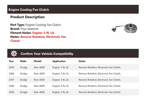 For 2005-2009 Dodge Ram 4000 5.9L L6 Engine Cooling Fan Clutch 4 Seasons 2006 - Picture 2 of 10