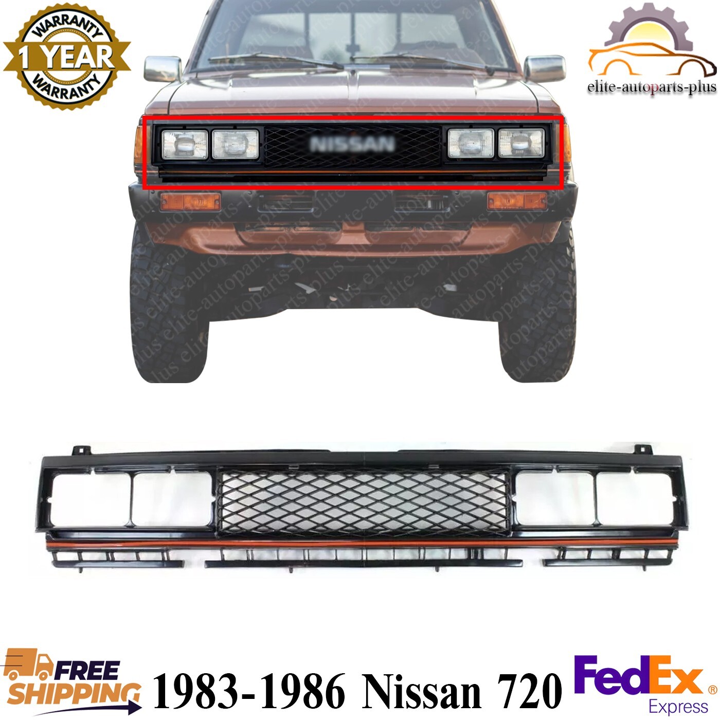 Front Grille Assembly Painted Black Plastic For 1983-1986 Nissan 720