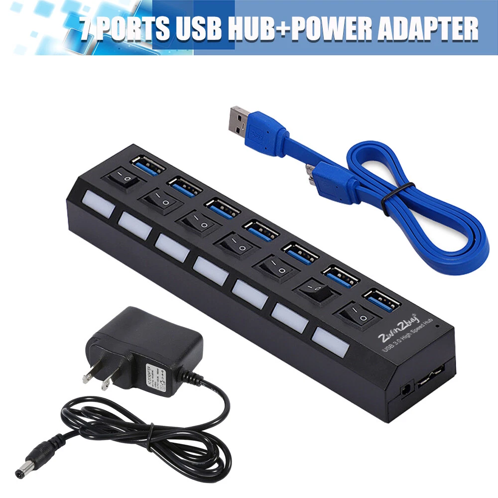 7-Port USB 3.0 Hub with Individual Switches - Portable Splitter Expander