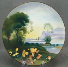 Nippon Morimura Hand Painted Yellow Roses Mountains Lake Landscape Scene Plate