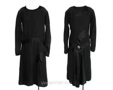 1920s Silk Dress - Authentic 20s Flapper Frock w Art Deco Sabre Appliques Size 6