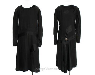 1920s Silk Dress Authentic 20s Flapper Frock w Art Deco Sabre Appliques  Size