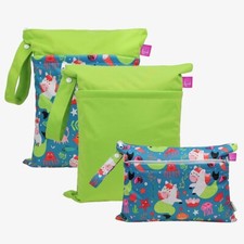 Wetbag 3er Set für Kids Meerjungfrau Grün - Nasstaschen mit 2 Fächern