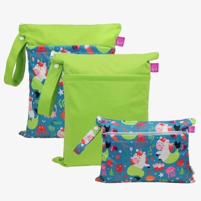 Wetbag 3er Set für Kids Meerjungfrau Grün - Nasstaschen mit 2 Fächern - Bild 1 von 4