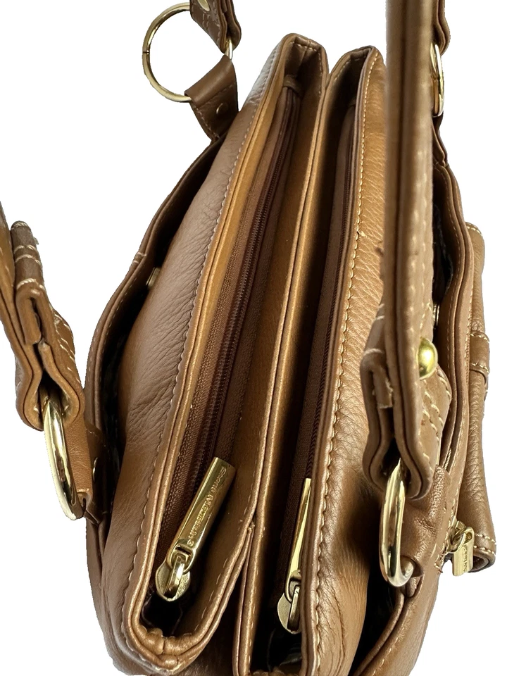 stone mountain dual zip faux leather cross body bag brown - Image 2 of 4