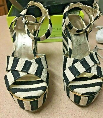VERY VOLATILE LOS ANGELES LADIES BLACK & WHITE SANDALS SHOES SIZE 7 NIB 5'' HEEL