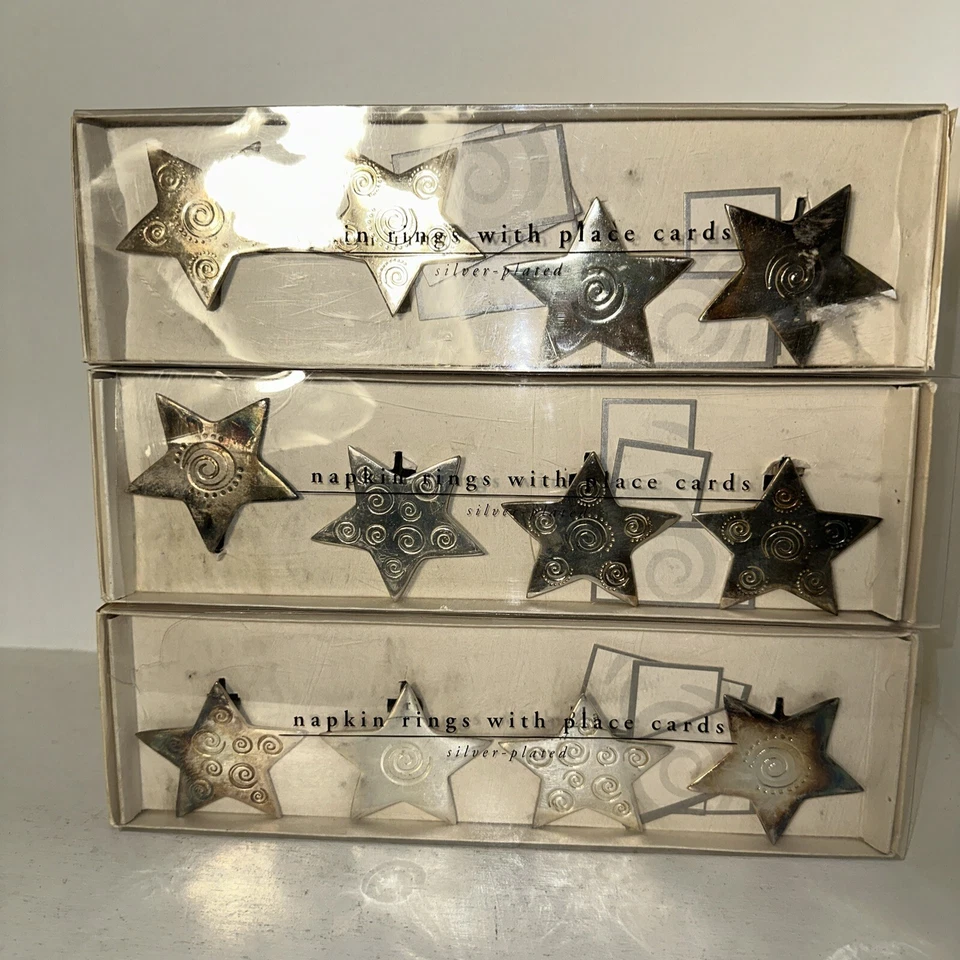 (3) Pier One Star 4 servilleteros anillos coloca tarjeteros placa de plata maciza 2,5”D Foto 2 de 3
