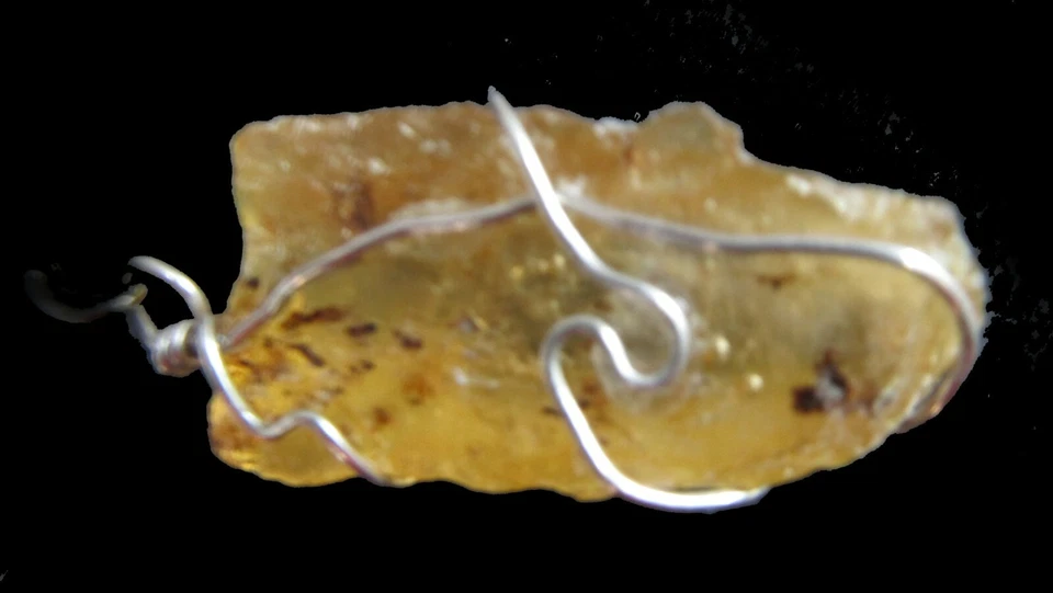 Collana con ciondolo ambra grezza vera naturale in argento 925 con insetti - Immagine 4 di 4