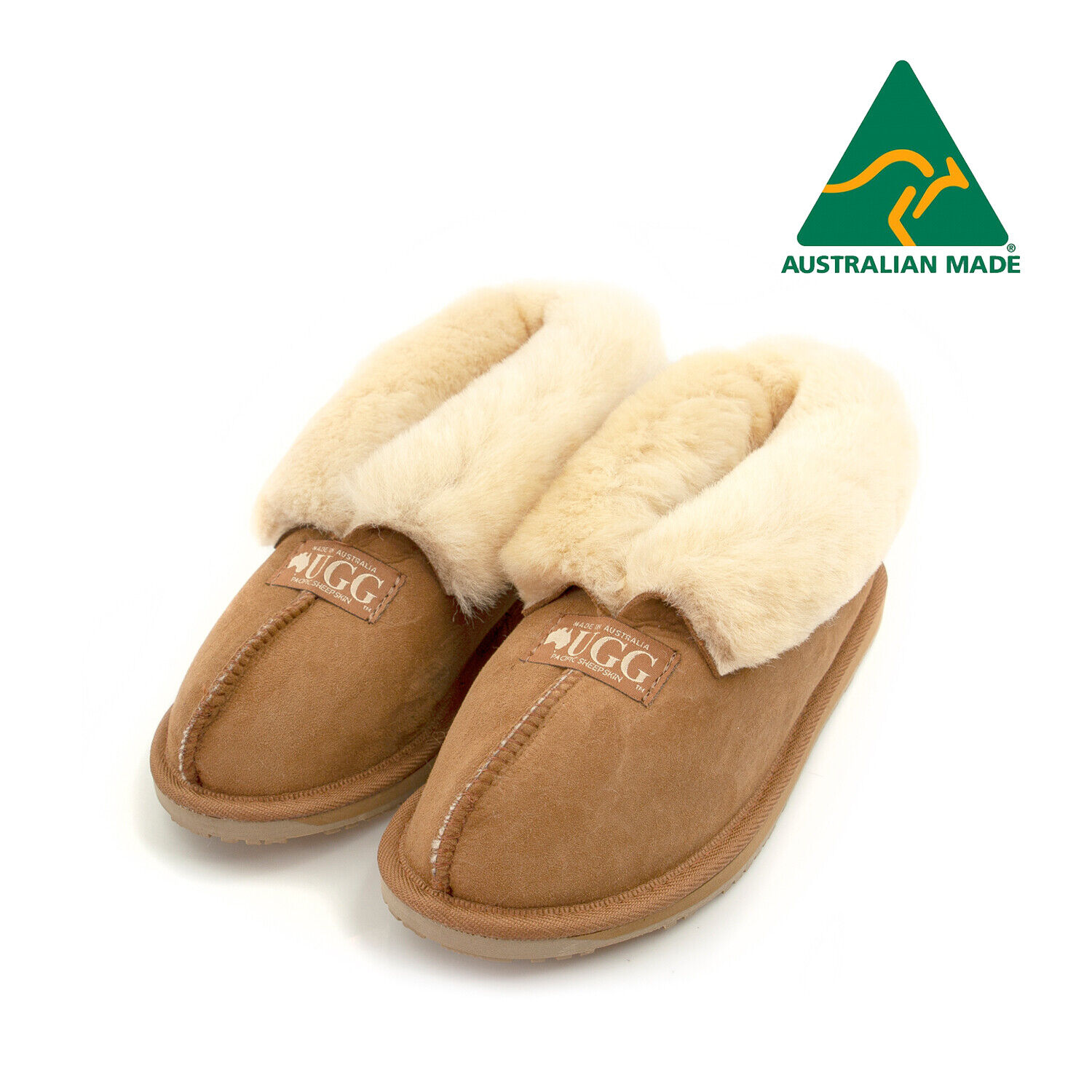 Vakantie verwijderen Bijdragen UGG Slippers with Fur Colla - Made in Australia - Genuine Merino Sheepskin  - Tan | eBay