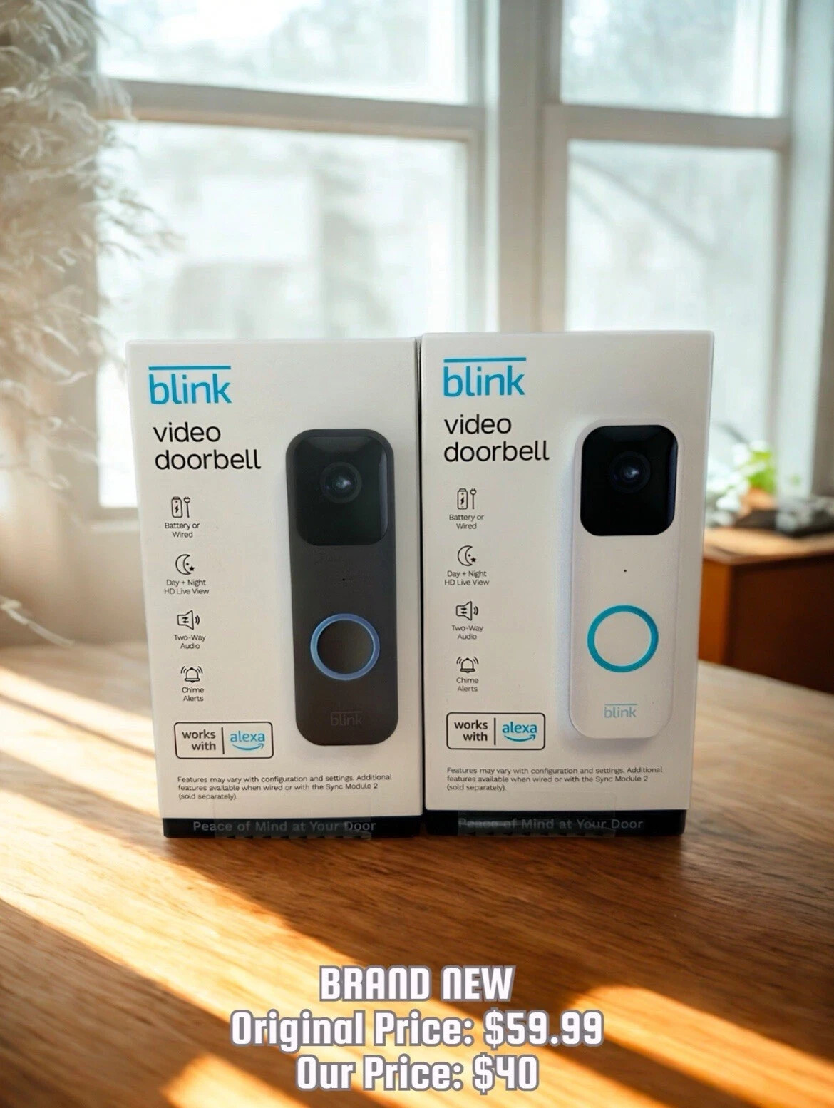 Blink Smart Wi Fi Video Doorbell Wireless Battery Wired Amazon Alexa Black/White