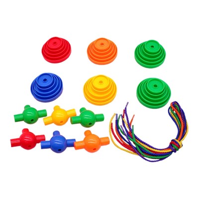 Button Stacking High Building Blocks Stringing Button Blocks with 6 Ropes