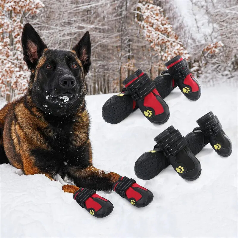 Waterproof Dog Boots Warm Snow 4pcs/set Pet Dog Shoes Reflective