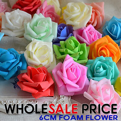 100 Pcs Large 6CM Artificial Flowers Foam Rose Heads Wedding Party ...