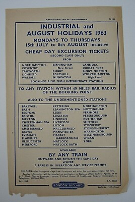 BR Handzettel Industrie / August Urlaub 1963 aus N'hamptonshire & Midlands 1963