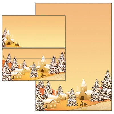 IDEENSTADL Briefpapier Schreibblock DIN A4 Briefumschläge Winterdorf Weihnachten DL Winter