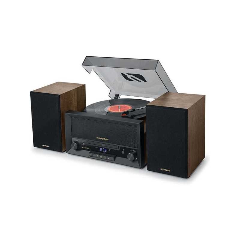 Platine Vinyle Muse avec Lecteur CD CD-R RW et Bluetooth Intégré - Tuner Radio FM PLL Noir