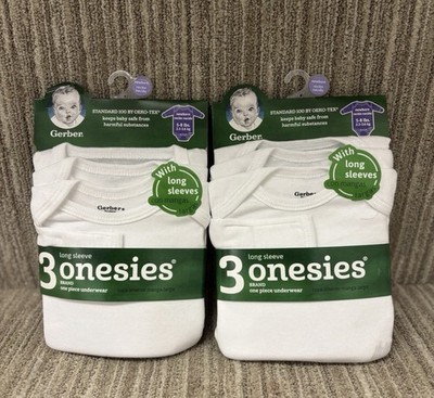 2x Gerber Baby Onesies 3-Pack White Long Sleeve Bodysuits Newborn Unisex NWT 